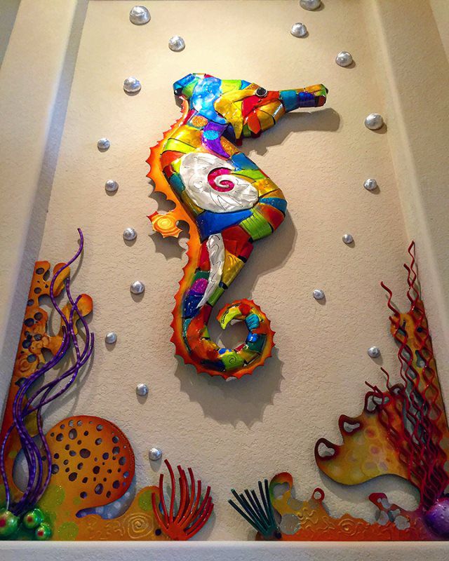 SEAHORSE WITH CORAL AND BUBBLES