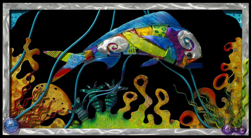 DOLPHIN FISH AND CORAL FRAMED REEF SCENE