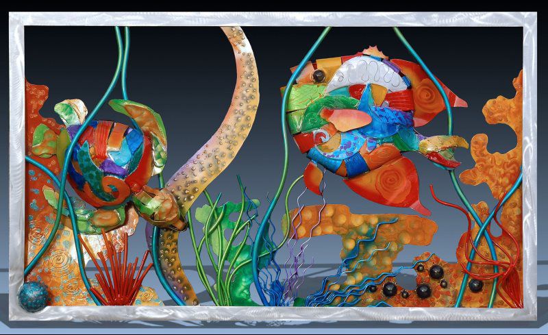 ANGEL FISH, TURTLE, AND CORAL REEF SCENE