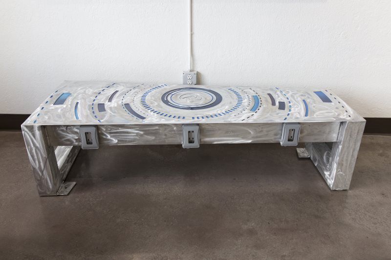 Renewable Energy” 6 sculptural benches with built in charging stations. Art in State Building Proj