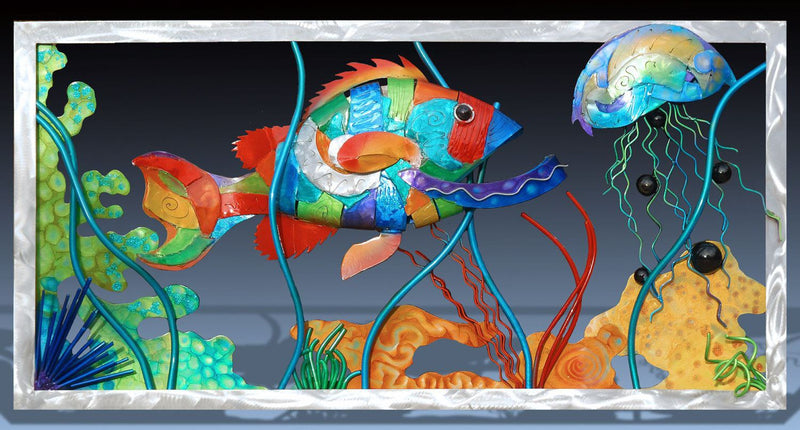 GROUPER, JELLYFISH, AND CORAL REEF SCENE