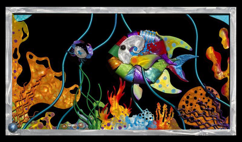 ANGEL FISH, CRAB, AND CORAL REEF SCENE