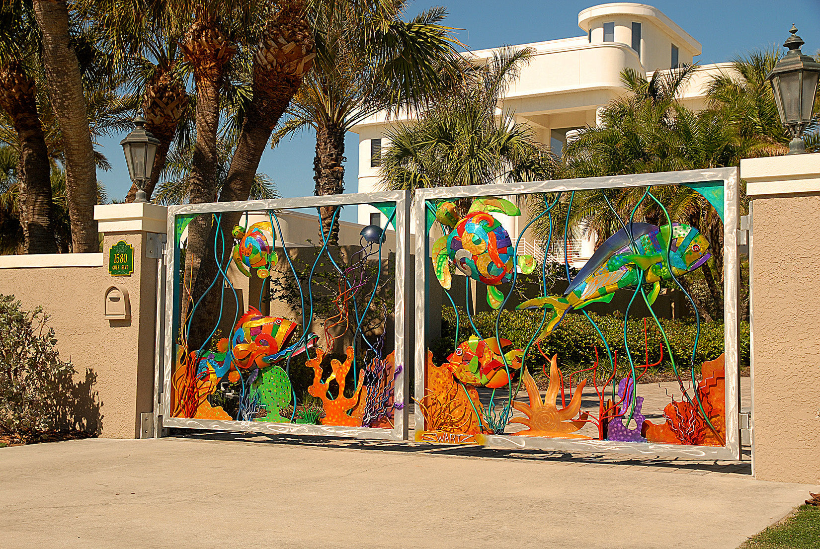 Sea Life artistic gates by Clayton Swartz on Belleair Beach, FL