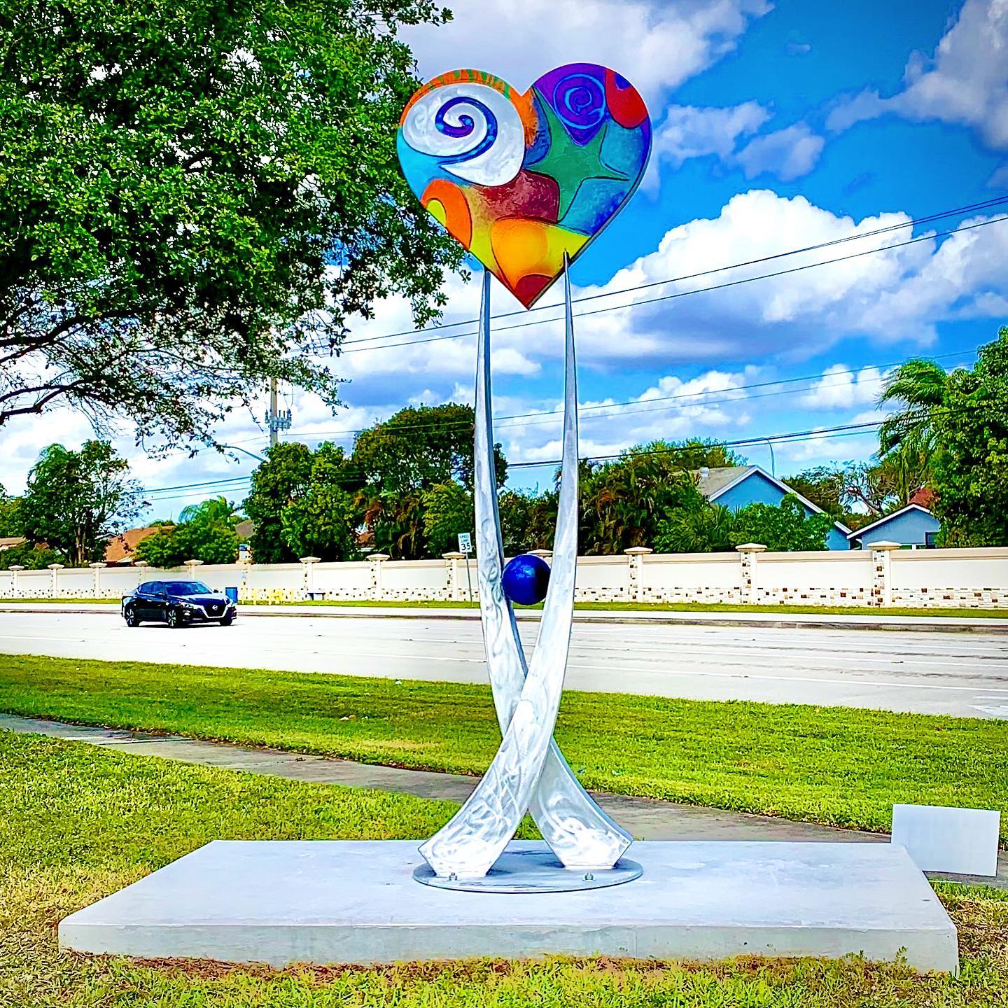 "Ascending Heart" sculpture by Clayton Swartz in Tamarac, Florida.