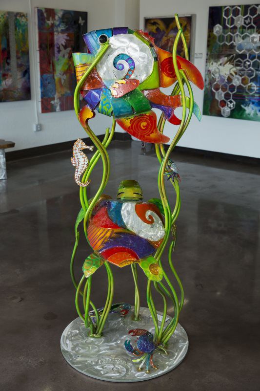 ANGELFISH AND TURTLE FREE STANDING SCULPTURE
