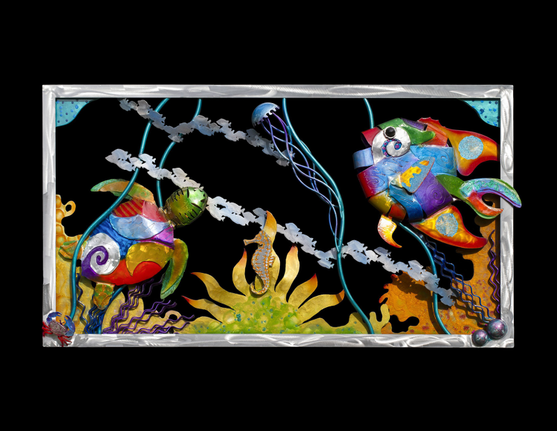 TURLTE AND ANGEL FISH FRAMED REEF SCENE