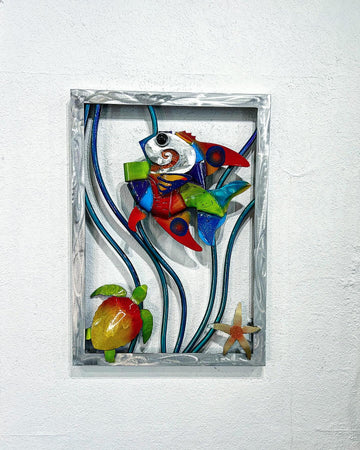 Angelfish and Turtle Framed Reef Scene