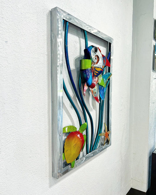 Angelfish and Turtle Framed Reef Scene